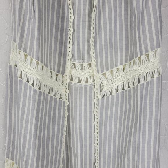 Indigo Thread Co Vest XS Blue White Striped Duster Crochet Fringe Open Front - Picture 4 of 12